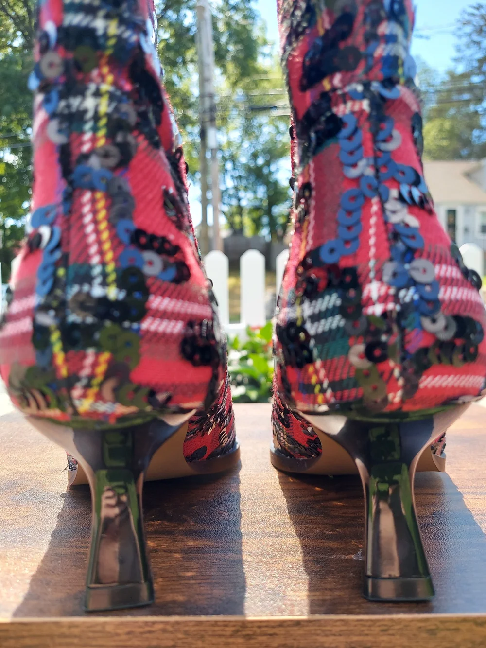 Betsey Johnson Pamella Red & Black Plaid Mid Calf Heeled Boots Womens Size 6 NWT